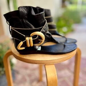 Dolce Vita Black Sandals with Gold Detailing